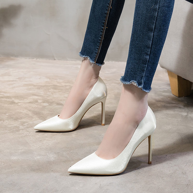 Syncreas Stilettos White Pointed Toe Single Shoes Summer