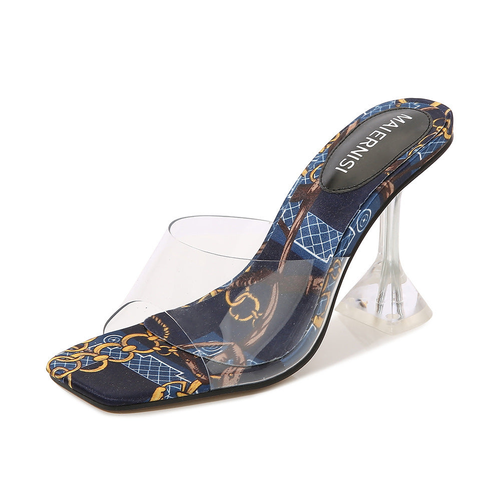 Syncreas Square Toe Toe Transparent Sandals Women's High Heels