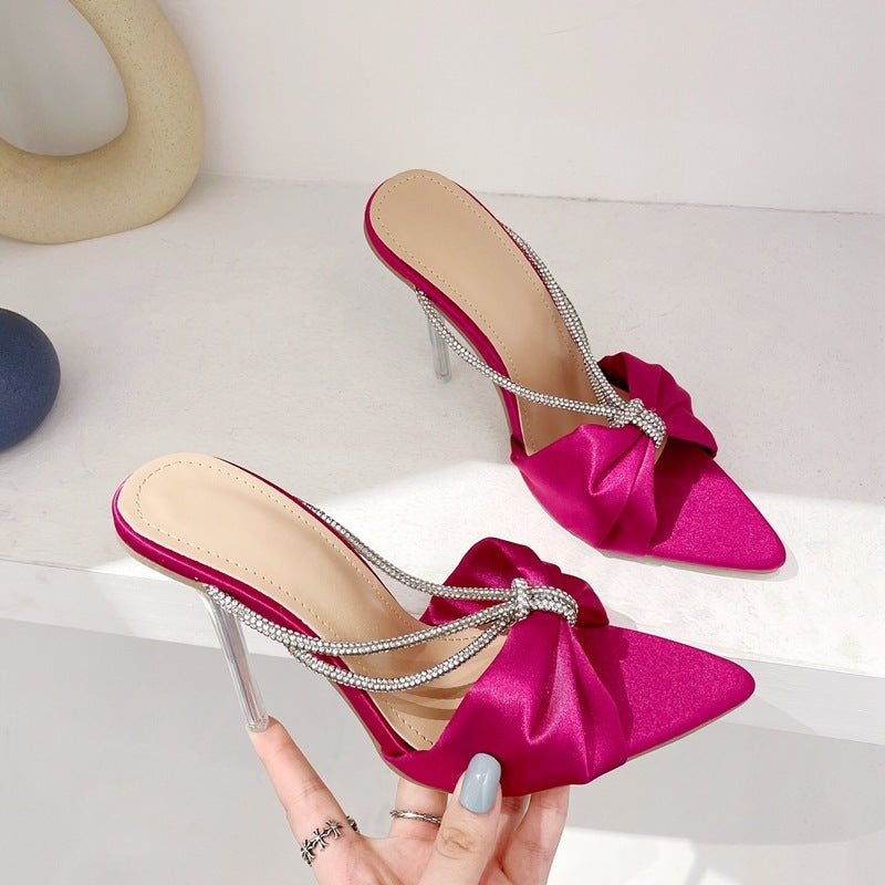 Syncreas Rhinestone Bow Pointed High Heels
