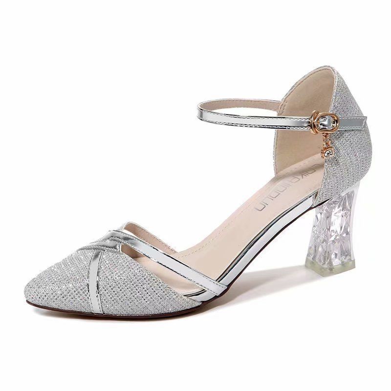 Syncreas Women's Pointed Leather Sandals Mid-High Heel