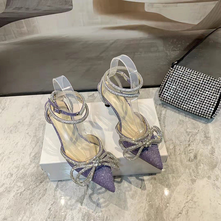 Syncreas Bowknot Rhinestone Crystal Fashion Satin Sandals High Heels Party Prom Shoes
