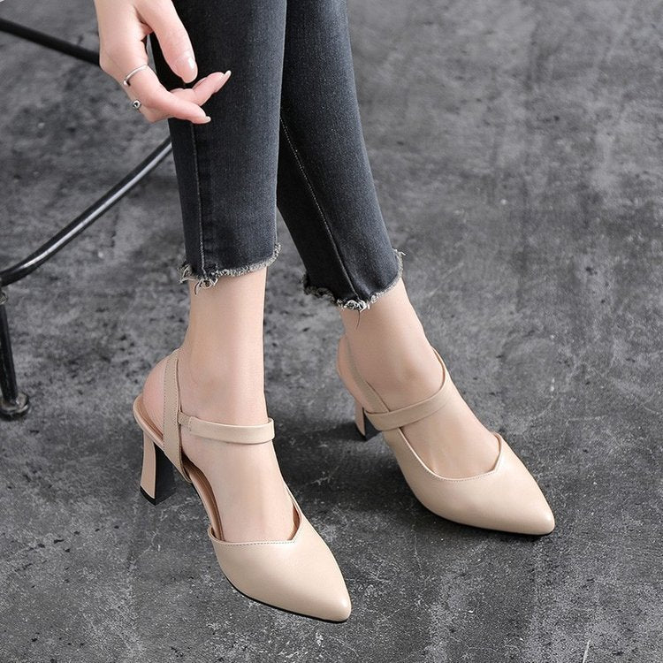 Syncreas Women's Temperament Fashion Thick Heel Pointed Toe Set High Heels