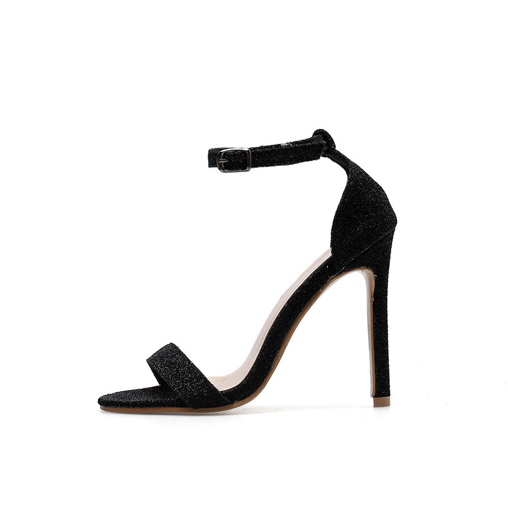 Syncreas Fish Mouth Shiny Buckle Belt Thin Super High Heels