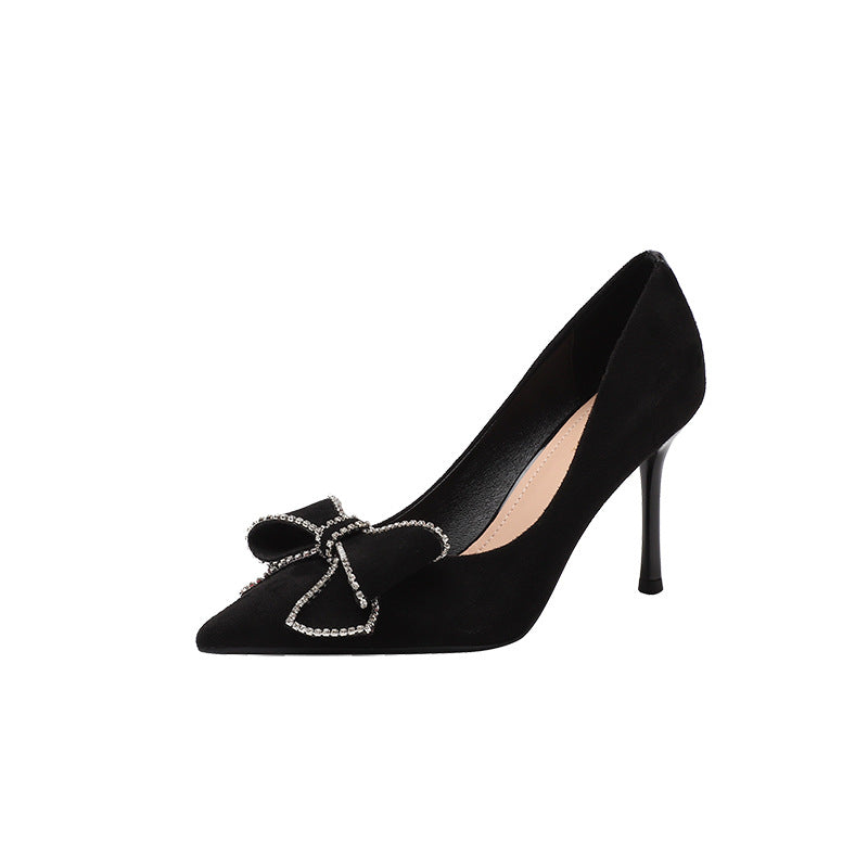 Syncreas Women's Korean-style Bowknot Shoes Stiletto Low-cut High Heel