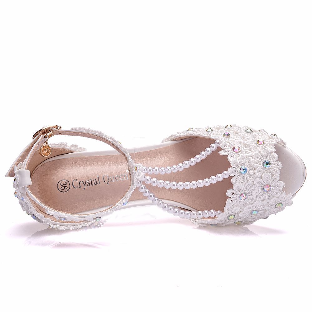 Syncreas Peep Toe Beaded Rhinestone Platform High Heel Sandals