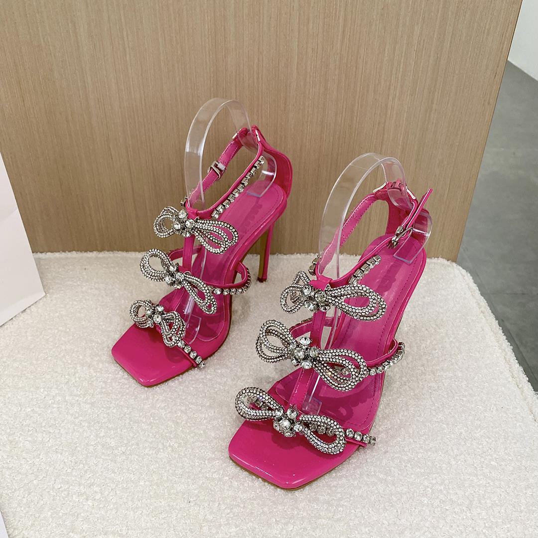 Syncreas Fashion Rhinestone Bow Flower Toe High Heels