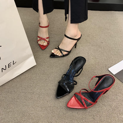 Syncreas Wine Red Women's High Heels Stiletto Sandals