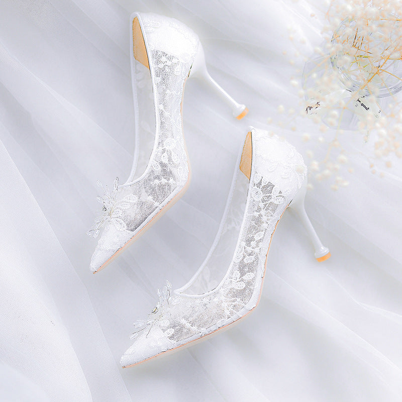 Syncreas Women's White High Heels Wedding Dress Crystal