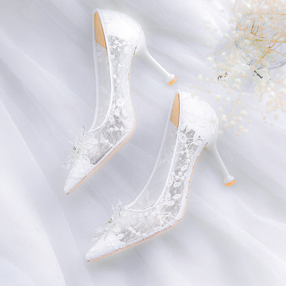 Syncreas Women's White High Heels Wedding Dress Crystal