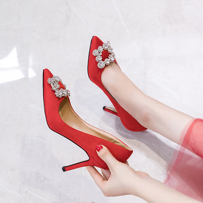 Syncreas French Girl High Heels Stiletto Rhinestone Pointed Toe