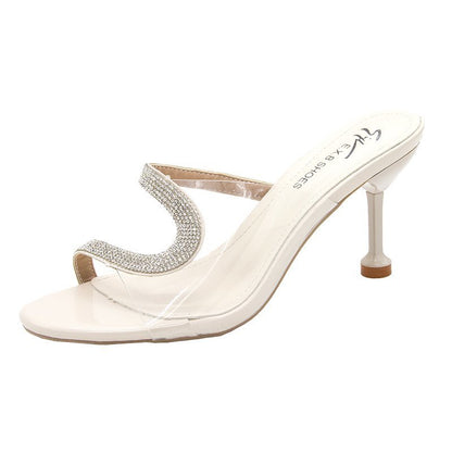 Syncreas Sandals Rhinestone High Heels Sexy Transparent Semi-Drag Women's Shoes