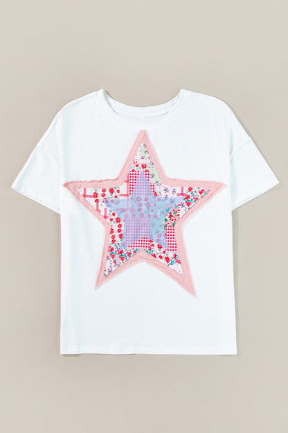 Star Round Neck Short Sleeve T-Shirt