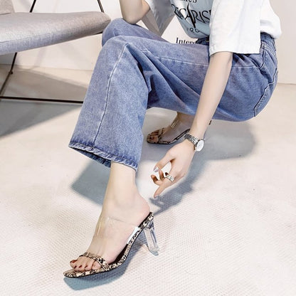 Syncreas Summer Women's Crystal Thick Heel High-heel Slippers