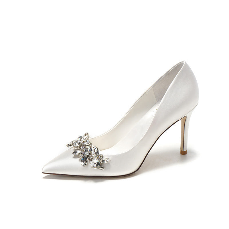 Syncreas Bridal Crystal Satin White High Heels