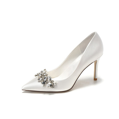 Syncreas Bridal Crystal Satin White High Heels