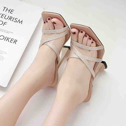 Syncreas Rhinestone Cross Strap High Heels