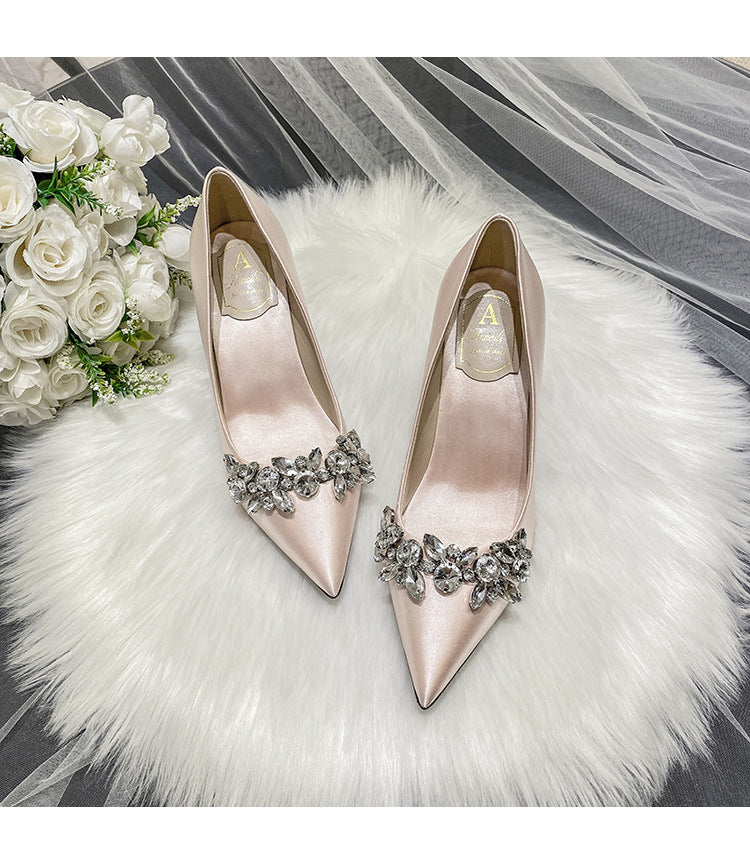 Syncreas Bridal Crystal Satin White High Heels