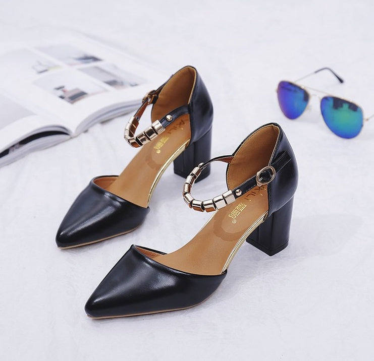 Syncreas One-Button Buckle with Solid Color High Heels