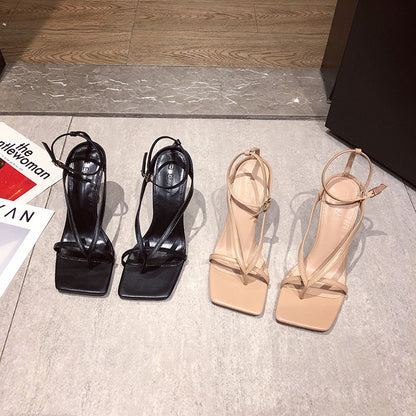 Syncreas Nude Lace-up Square Toe Lace-up High Heels