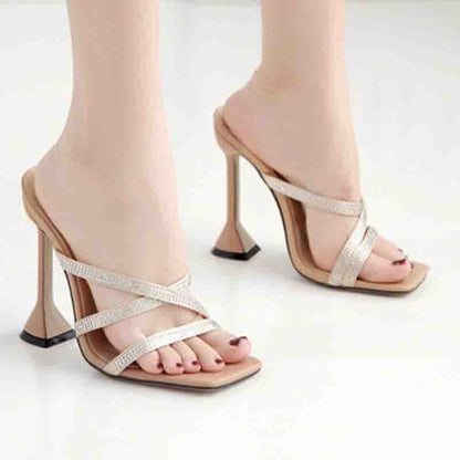 Syncreas Rhinestone Cross Strap High Heels