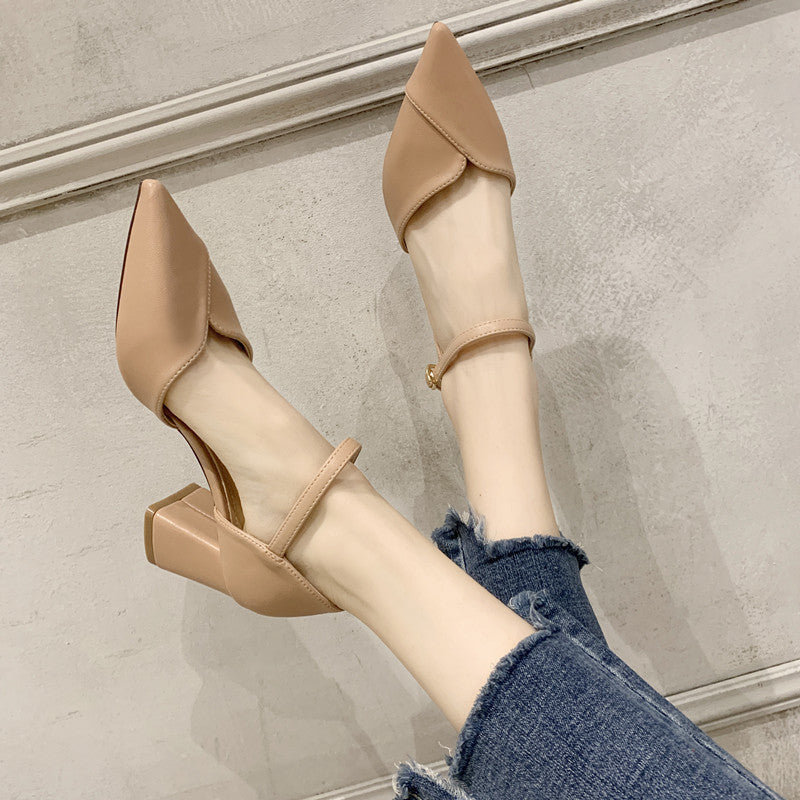 Syncreas One Word with Sexy Pointed Toe Thick Heel High Heel Shoes