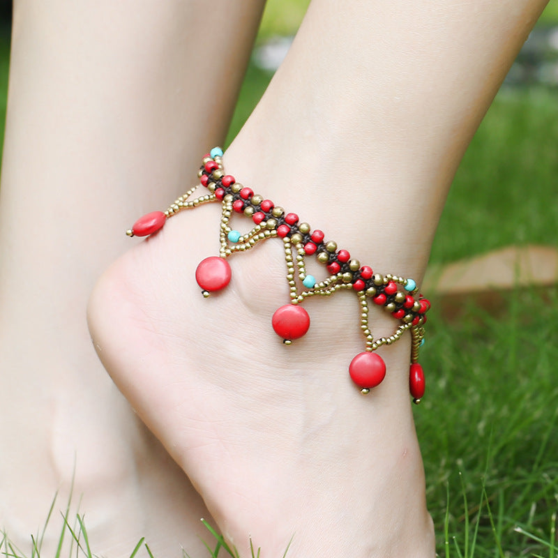 Syncreas Turquoise Round Cake Anklet Bohemian Beach Shoes and Clothing Accessories Anklet Ladies