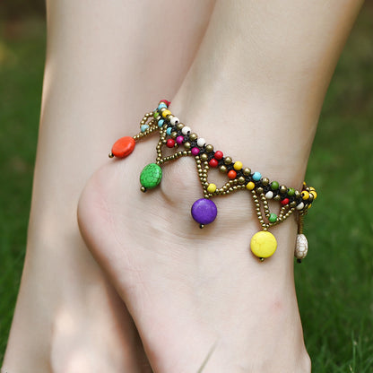 Syncreas Turquoise Round Cake Anklet Bohemian Beach Shoes and Clothing Accessories Anklet Ladies