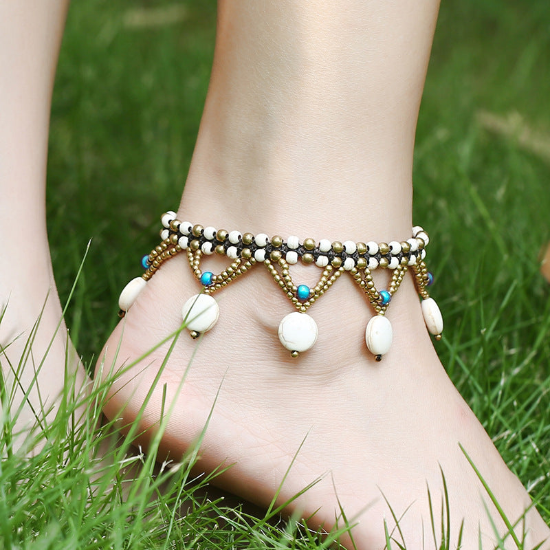 Syncreas Turquoise Round Cake Anklet Bohemian Beach Shoes and Clothing Accessories Anklet Ladies
