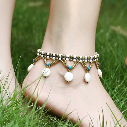 Syncreas Turquoise Round Cake Anklet Bohemian Beach Shoes and Clothing Accessories Anklet Ladies
