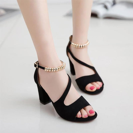 Syncreas One Word Buckle Mid-Heel Thick Heel High Heels Shoes Back Bag Heel Shoes