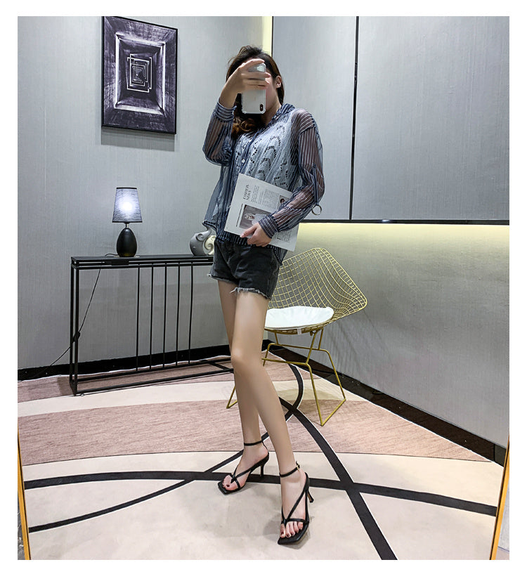 Syncreas Square Toe High Heels Women's Flip-toe Leather High Heel Sandals