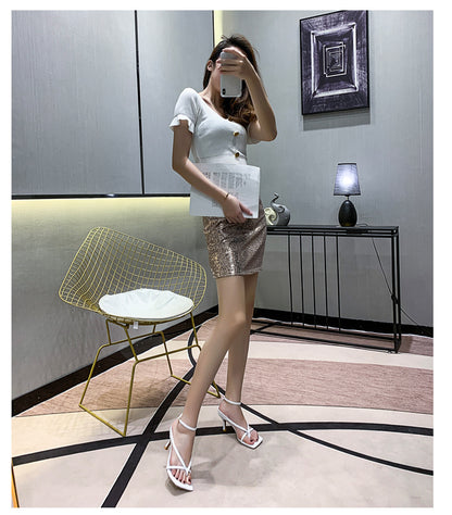 Syncreas Square Toe High Heels Women's Flip-toe Leather High Heel Sandals