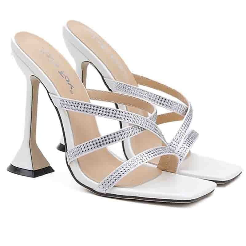 Syncreas Rhinestone Cross Strap High Heels
