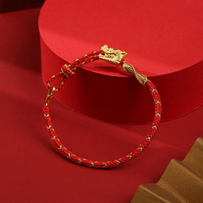Syncreas New Year's New Hand-woven National Style This Animal Year Red Rope Pure Silver Carrying Strap