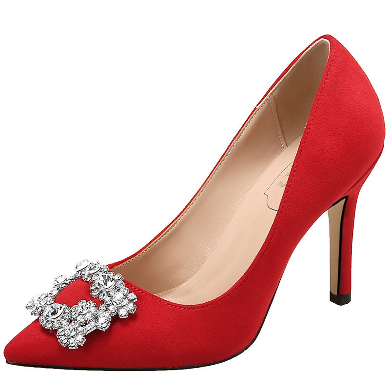 Syncreas French Girl High Heels Stiletto Rhinestone Pointed Toe