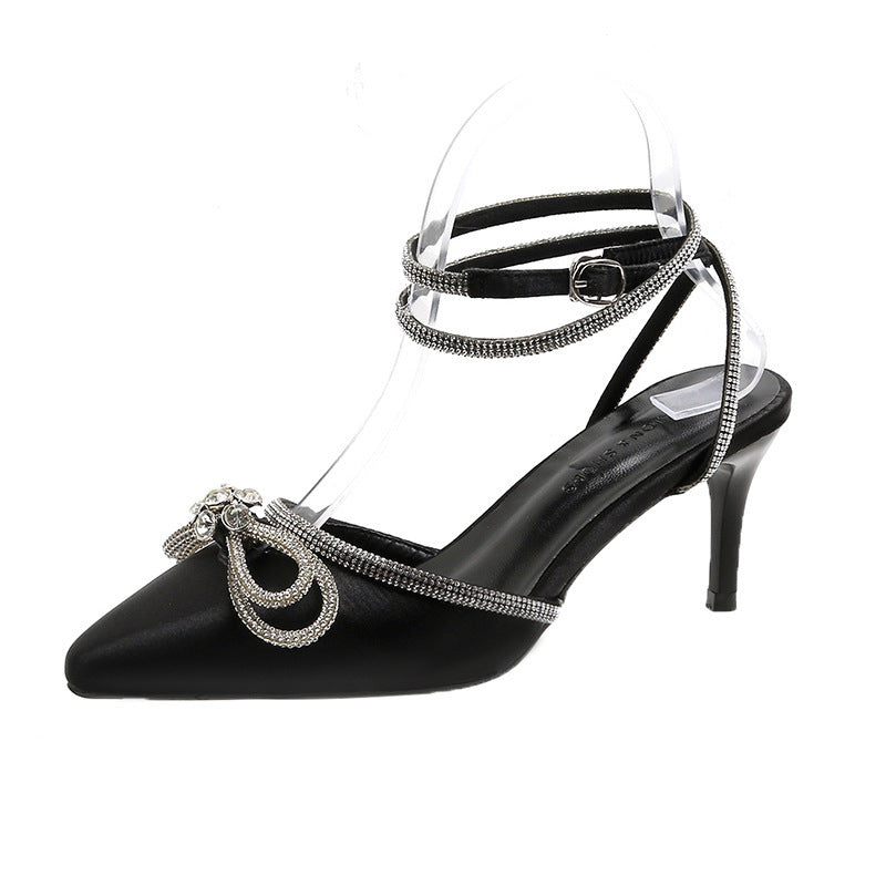 Syncreas Women's Fashion Rhinestone Bow Pointed High Heels