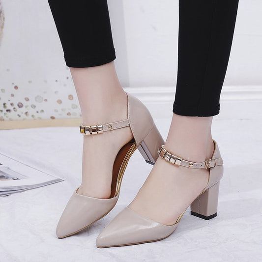Syncreas One-Button Buckle with Solid Color High Heels