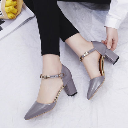 Syncreas One-Button Buckle with Solid Color High Heels