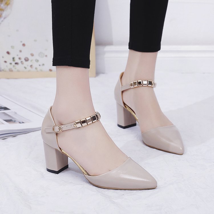 Syncreas One-Button Buckle with Solid Color High Heels