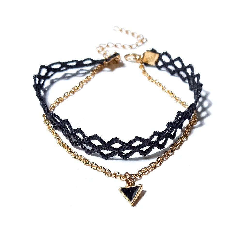 Syncreas Geometric Pendant Lace Anklet