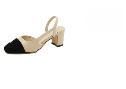 Syncreas Women's High Heel Color Block Chunky Heel Shoes