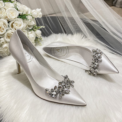 Syncreas Bridal Crystal Satin White High Heels
