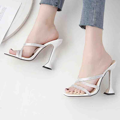 Syncreas Rhinestone Cross Strap High Heels