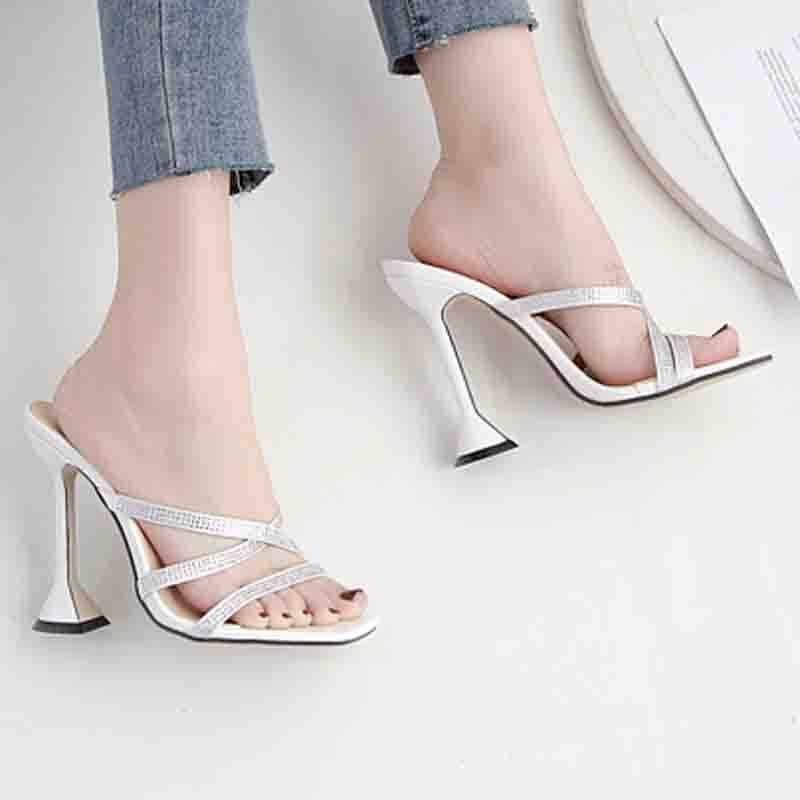 Syncreas Rhinestone Cross Strap High Heels