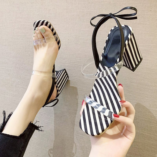 Syncreas High Heels Square Toe Chunky Heel Sandals