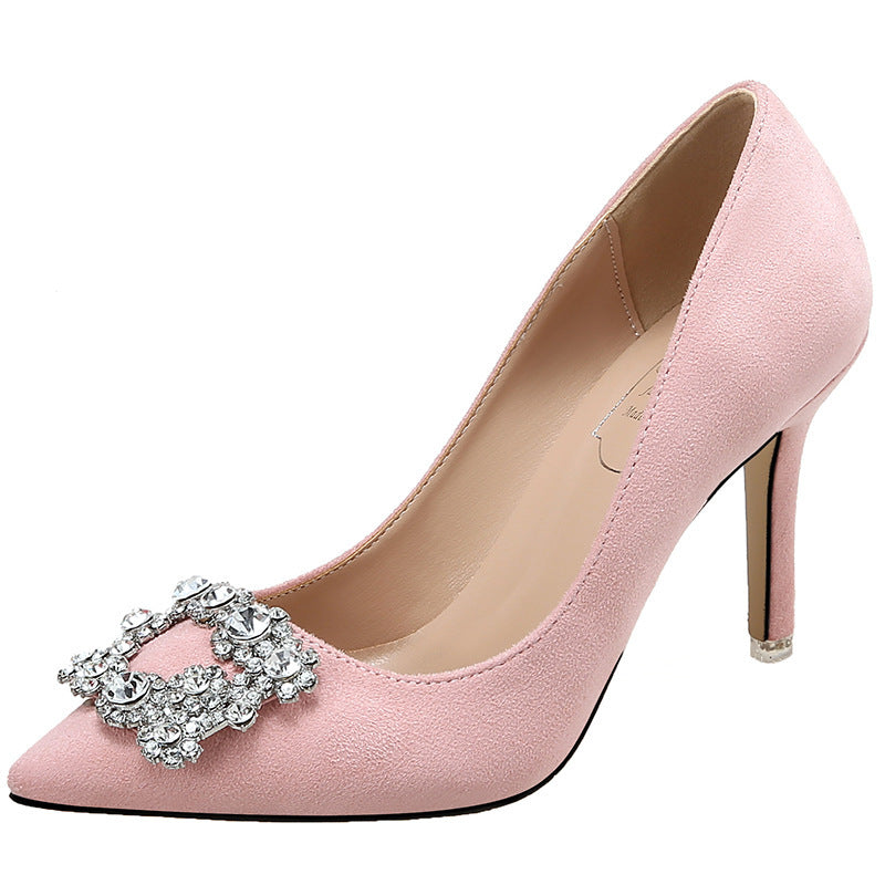 Syncreas French Girl High Heels Stiletto Rhinestone Pointed Toe