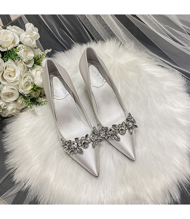Syncreas Bridal Crystal Satin White High Heels