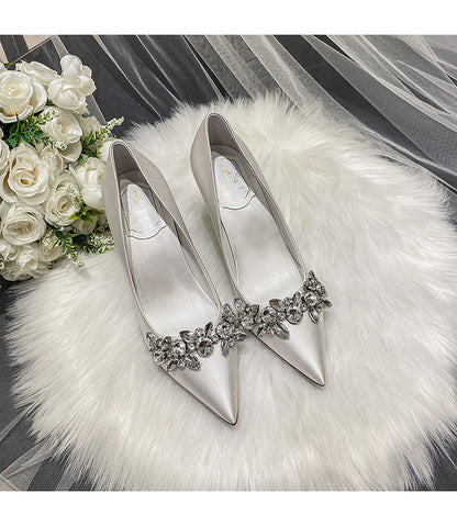 Syncreas Bridal Crystal Satin White High Heels