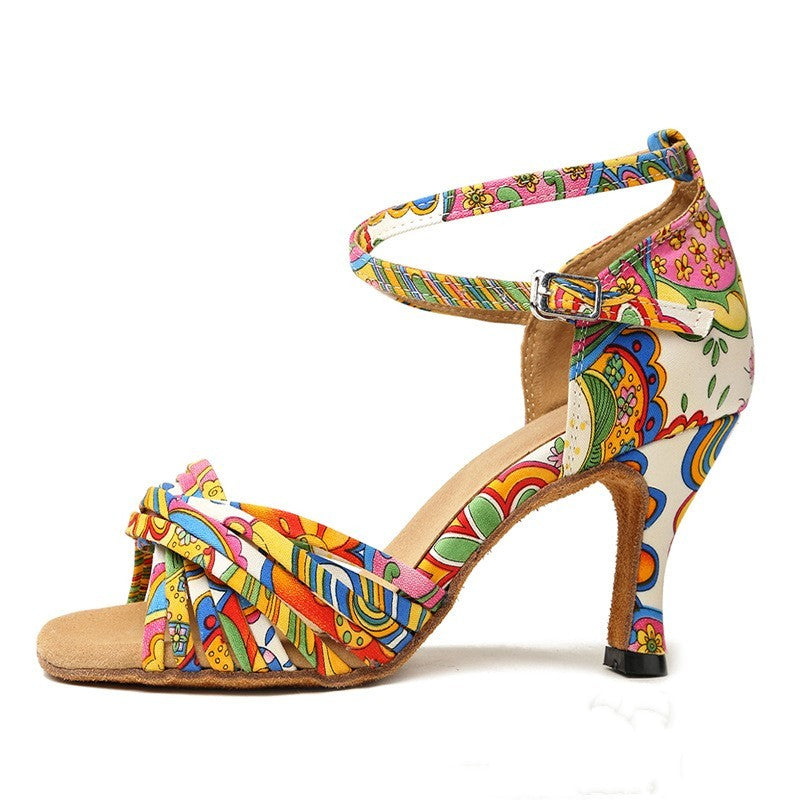 Syncreas Printed Satin Latin Dance Shoes High Heels