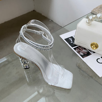 Syncreas Rhinestone Ankle Strap Crystal Heel High Heels